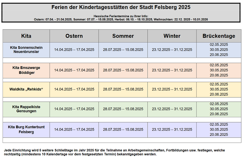 Ferienkalender 2025