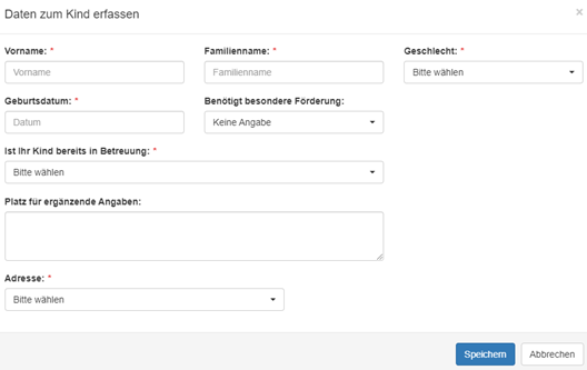 Erfassung Kinddaten