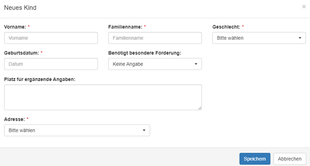 Angaben zum Kind erfassen