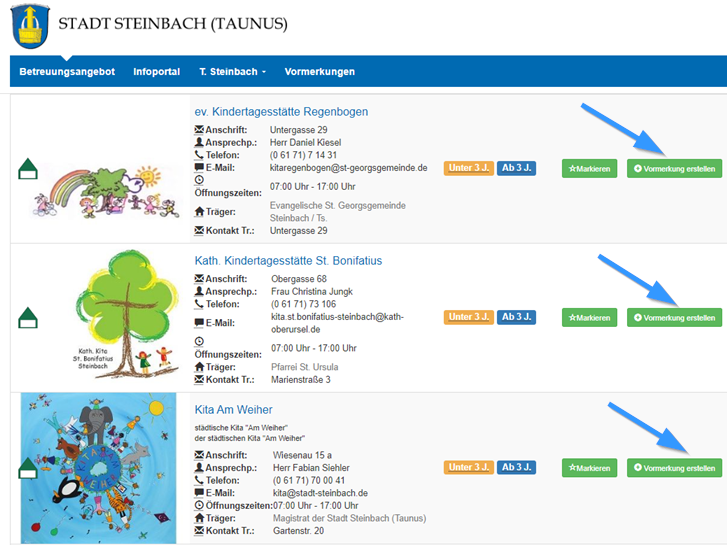 Vormerkung erstellen Liste