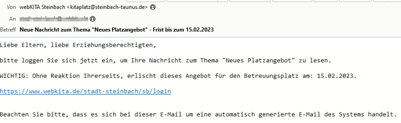 Platzangebot Info per EMail